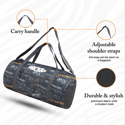 WHACKK 31L Xtreme Black Duffle Gym Bag with Carry Handle|1 Main Compartment, Shoe Compartment, Adjustable Mat Holder, Quick-Access & Bottle Pocket|Lightweight & Water-Resistant Bag for Men & Women