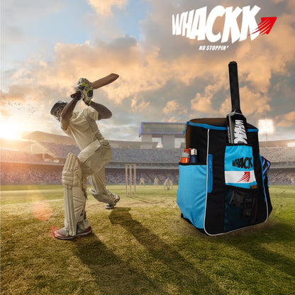 WHACKK Villiers Junior Cricket Kit Bag Blue Black | 51L Capacity with Bat Pocket, Mesh Pocket, Multiple Compartments & Easy Carry Design