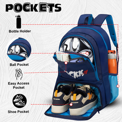 Strike Navy Blue 32L Football Basketball Volleyball Kitbag Shoe Ball Separate Pockets Equipment Bag Backpack| Soccer Bag| Boys Kids Adult Men| Mesh Shoe Ball Pocket| Bottle Holder| Easy Access Pocket Visit the WHACKK Store (Copy)