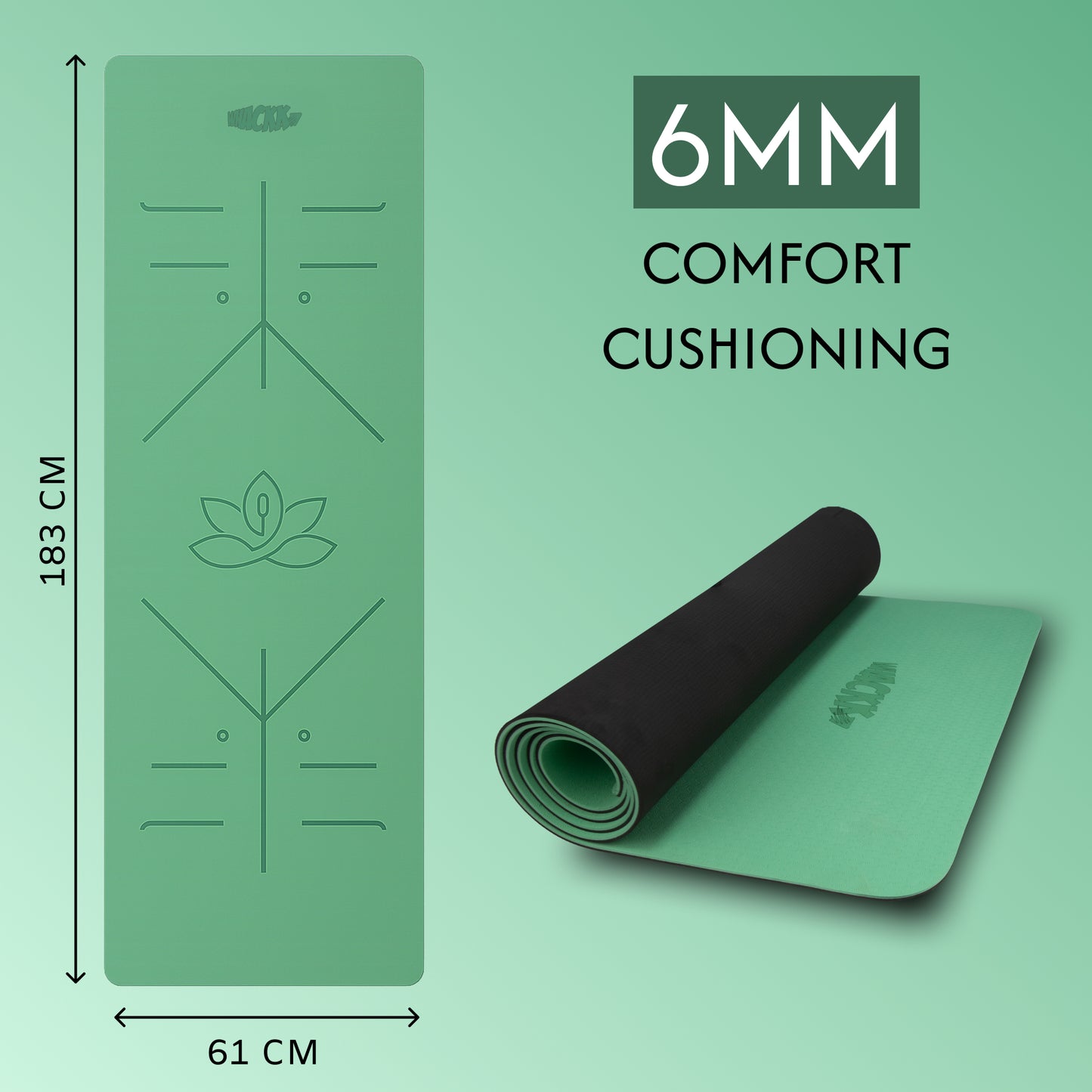 Alignment Yoga Mat in Green–Black 6mm
