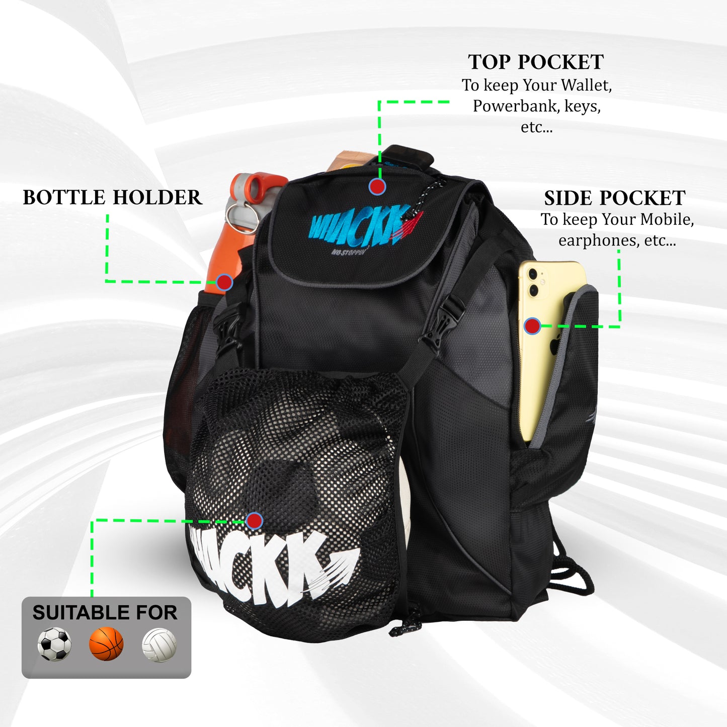 Storm Soccer Volleyball Basketball kit bag 19L Black