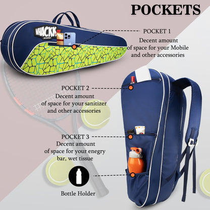 Team Navy Green Printed 45L Tennis Badminton Squash Equipment Cover Kit Bag 3 Big Compartments 4T 6B Racket | Backpack & Duffel
