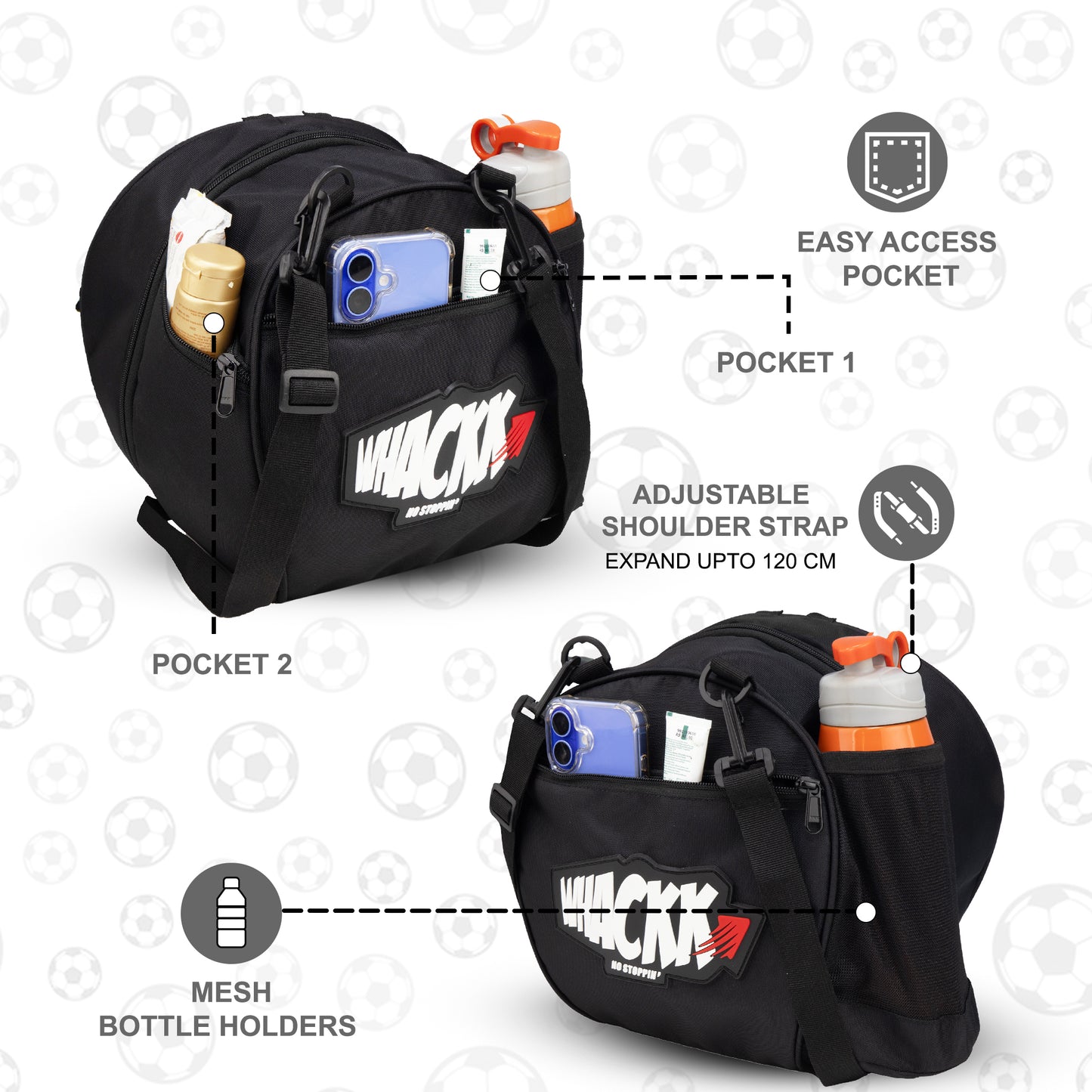 Attack Black 12L Soccer Football Equipment Bags