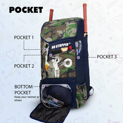 Kallis Brown Navy 103L Unisex Cricket Kit Bag Backpack|Adult Size|2 Bat|Shoe/Helmet Pocket|Main Compartment 18" Leg Pad|2 Bottle Holder|Easy Access Pocket|Player Edition Senior