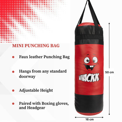 Whackk Red Junior Kids Boxing Kit with Filled Punching Bag, Gloves and Headgear Bounce-Back |Training Bag for Boys & Girls