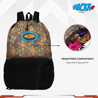 WHACKK Tornado Printed Sports Drawstring Backpack | Swimming Basketball Football Beach Gym Bag with Ventilated Mesh Pocket, Dual Bottle Pockets & Secure Storage for Gym, Swim & Daily Use