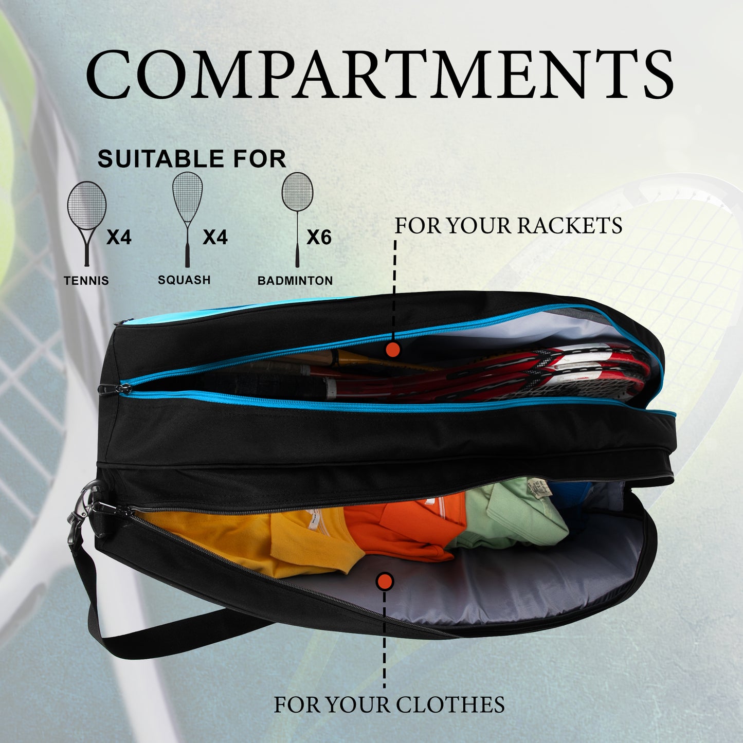 Birdie Badminton Tennis Kit Bag 45L Black Blue