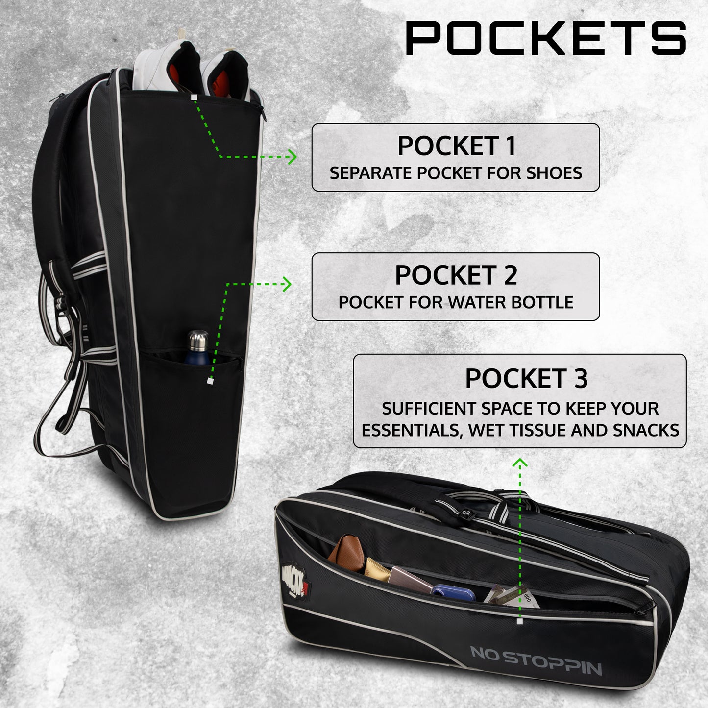 Vanguard Black Grey Tennis & Badminton Bag