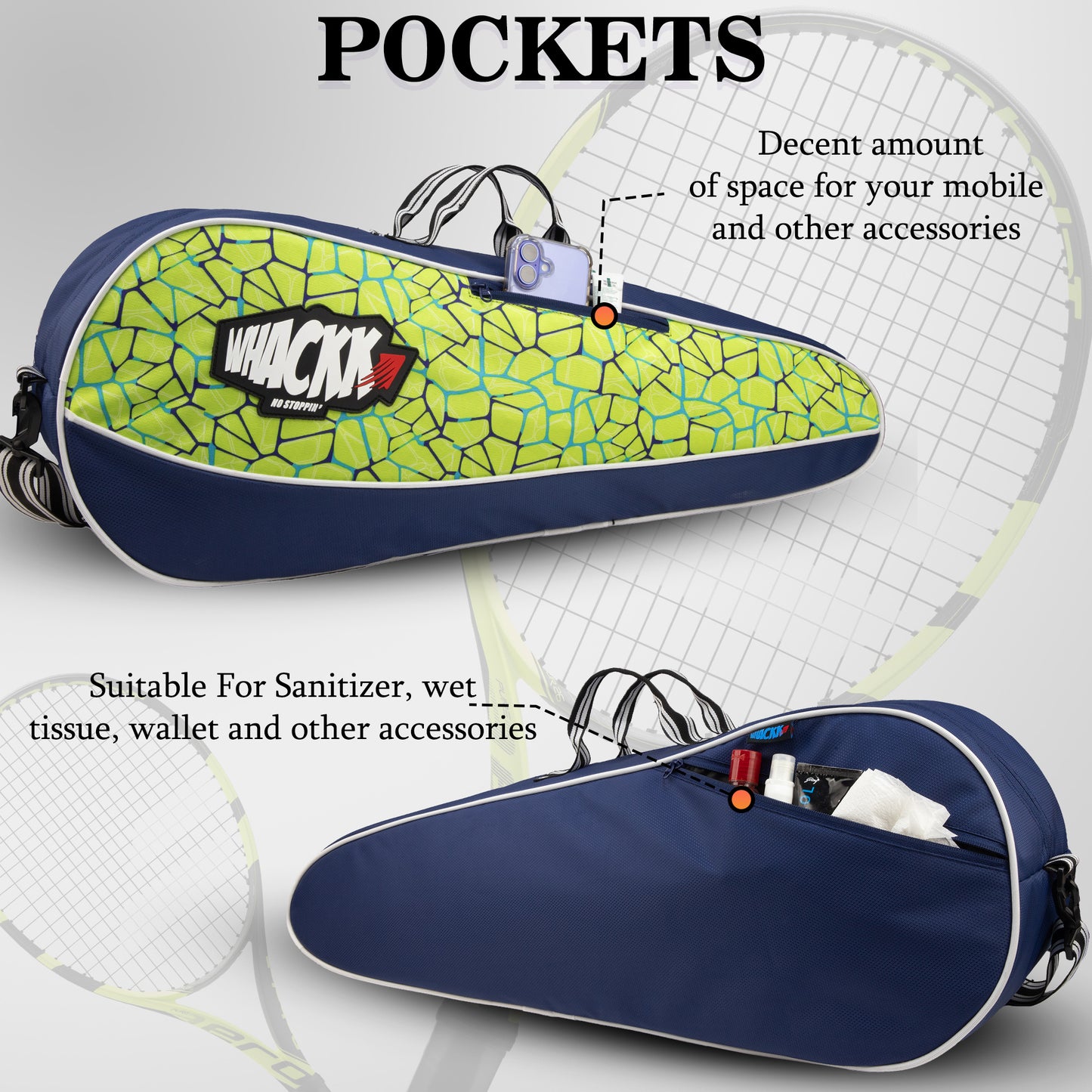 Pro Navy Blue,Green 26L Unisex Lightwieght Tennis Badminton Squash Equipment Bag