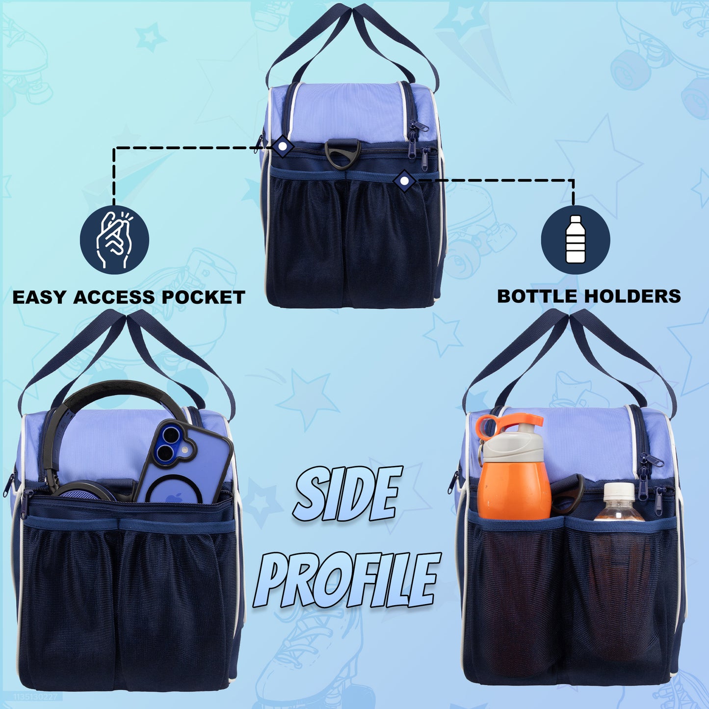 Flip Senior Lavender 33L|Skating/Gym/Sports/Travel/Bag|Inline Roller Equipment Bag|Quad Ice Skates Kit|Kitbag|Easy Access Pocket|2 Bottle Holders|Compartment Fits in Helmet & Skates 11"