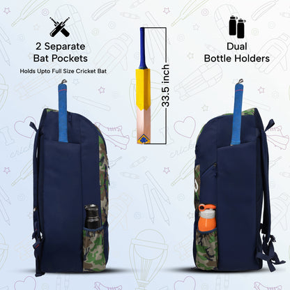 Kallis Brown Navy 103L Unisex Cricket Kit Bag Backpack|Adult Size|2 Bat|Shoe/Helmet Pocket|Main Compartment 18" Leg Pad|2 Bottle Holder|Easy Access Pocket|Player Edition Senior