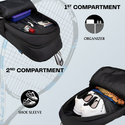 DropShot Black 35L Tennis Badminton Pickelball Squash Equipment Bag