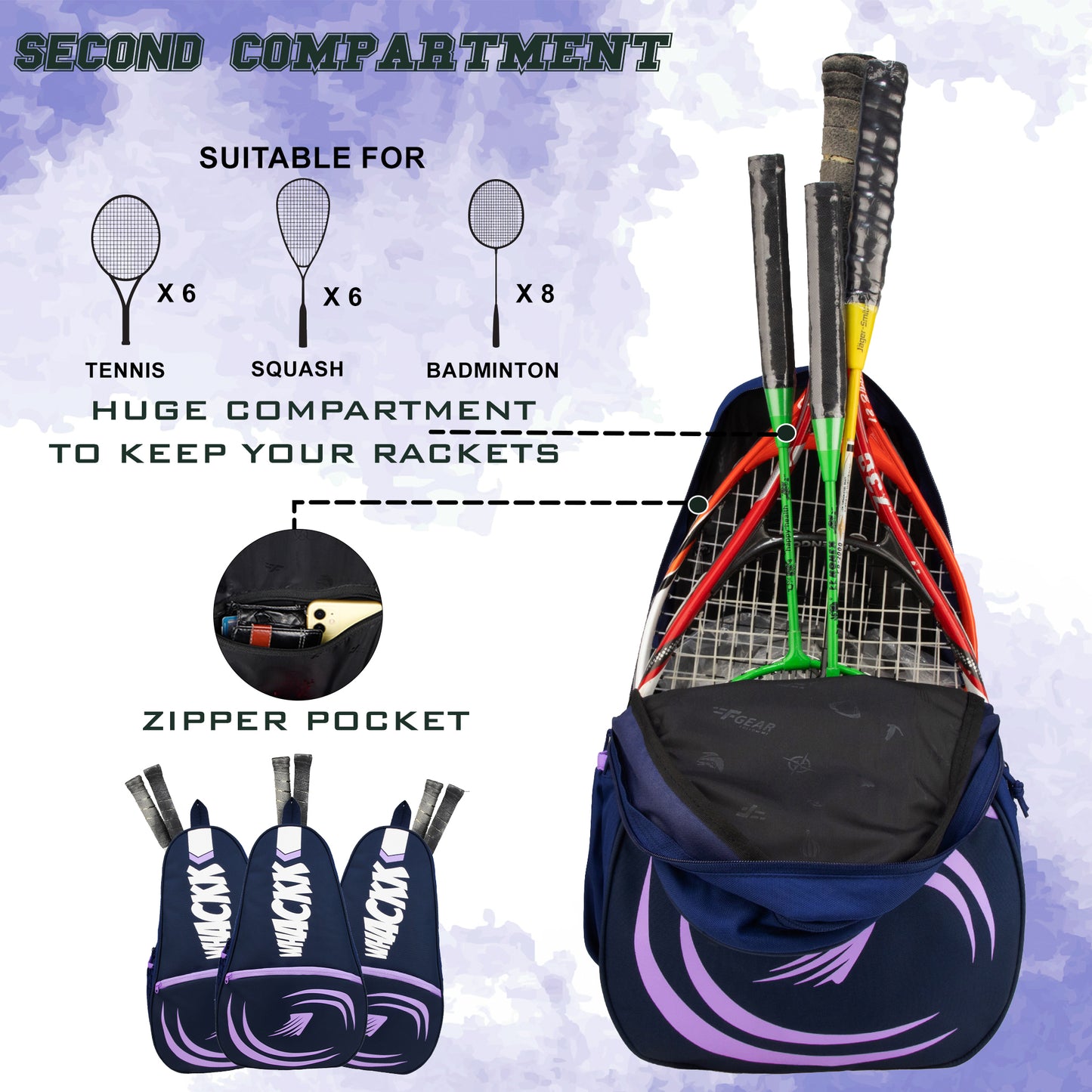 Ace Pickleball Lavender Badminton Tennis Kit Bag 28L
