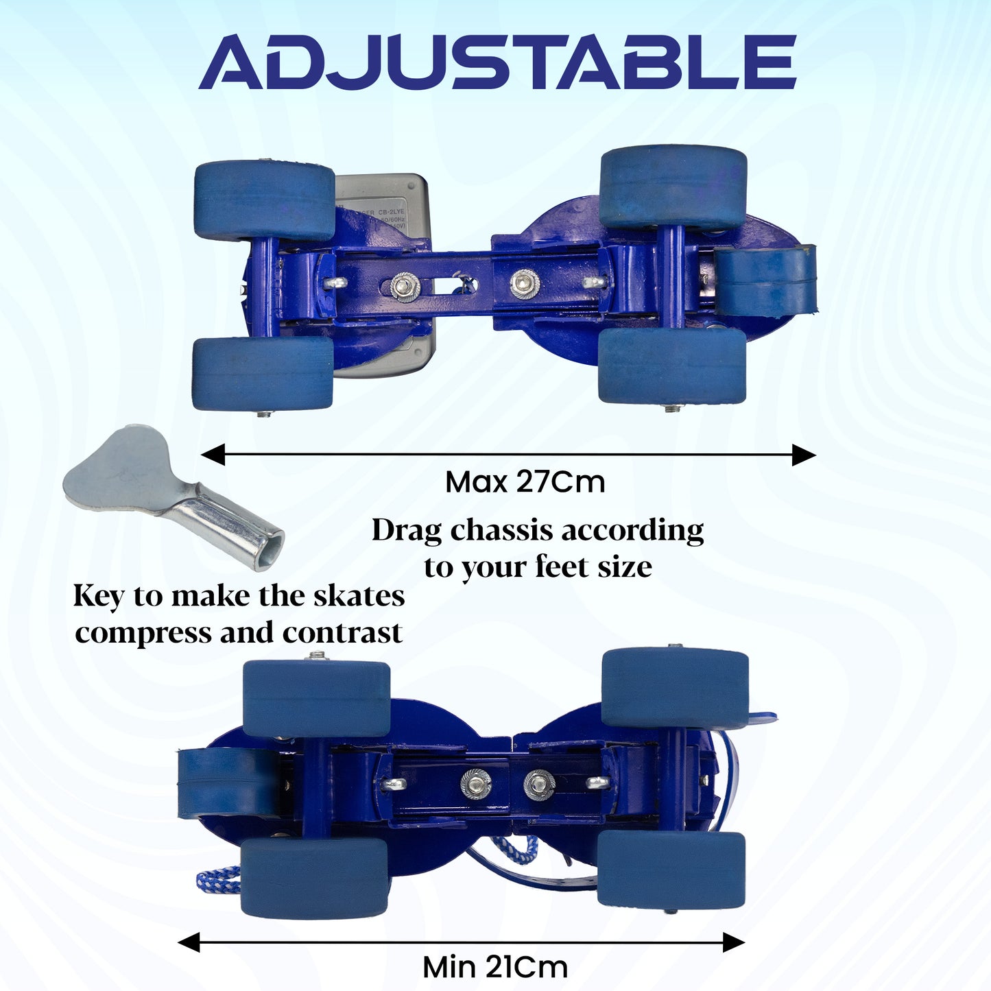 WHACKK Tenacity Commando Blue Senior Adjustable Quad Roller Skates Combo (Skates + Helmet + Knee Guards + Elbow Guards + Carry Bag)| 55 mm Rubber Wheel|21 to 27 cm| Ball Bearing| Secure Buckles & Lace system