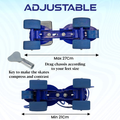 WHACKK Tenacity Commando Blue Senior Adjustable Quad Roller Skates Combo (Skates + Helmet + Knee Guards + Elbow Guards + Carry Bag)| 55 mm Rubber Wheel|21 to 27 cm| Ball Bearing| Secure Buckles & Lace system