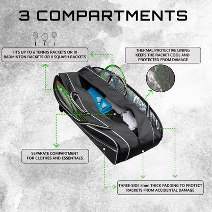 Vanguard Black Grey Tennis & Badminton Bag