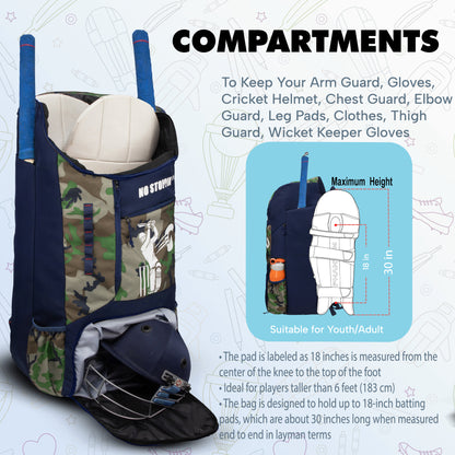 Kallis Brown Navy 103L Unisex Cricket Kit Bag Backpack|Adult Size|2 Bat|Shoe/Helmet Pocket|Main Compartment 18" Leg Pad|2 Bottle Holder|Easy Access Pocket|Player Edition Senior