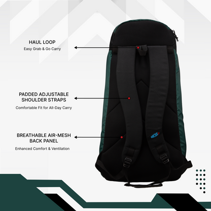 WHACKK Pollock 90L Cricket Bag Green | Large Kit Bag with Dual Bat Pockets, Shoe Pocket, Helmet & Gloves Section, Multiple Storage Compartments