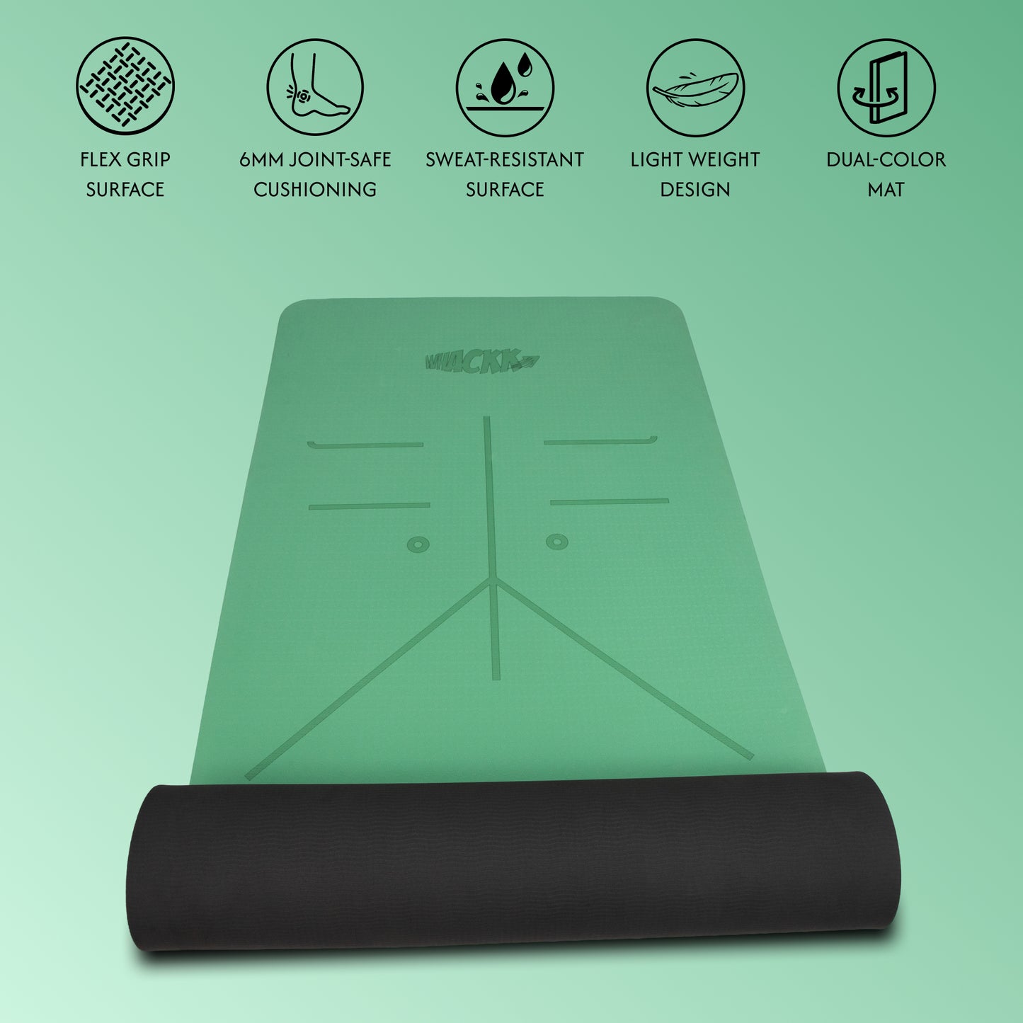 Alignment Yoga Mat in Green–Black 6mm