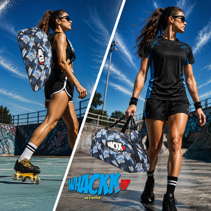 WHACKK Steezy Printed 33L Skating Bag with Helmet Pocket| Water-Resistant Backpack & Shoulder Bag | Spacious Sports Bag for Skates, Helmet & Accessories