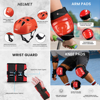 WHACKK Tenacity Breeze Red Junior Adjustable Quad Roller Skates Combo- Kids 3-6 Yrs (Skates+Helmet+Knee Guards+Elbow Guards+Carry Bag)| 55 mm| 18 to 21 cm| Ball Bearing| Secure Buckles & Lace system