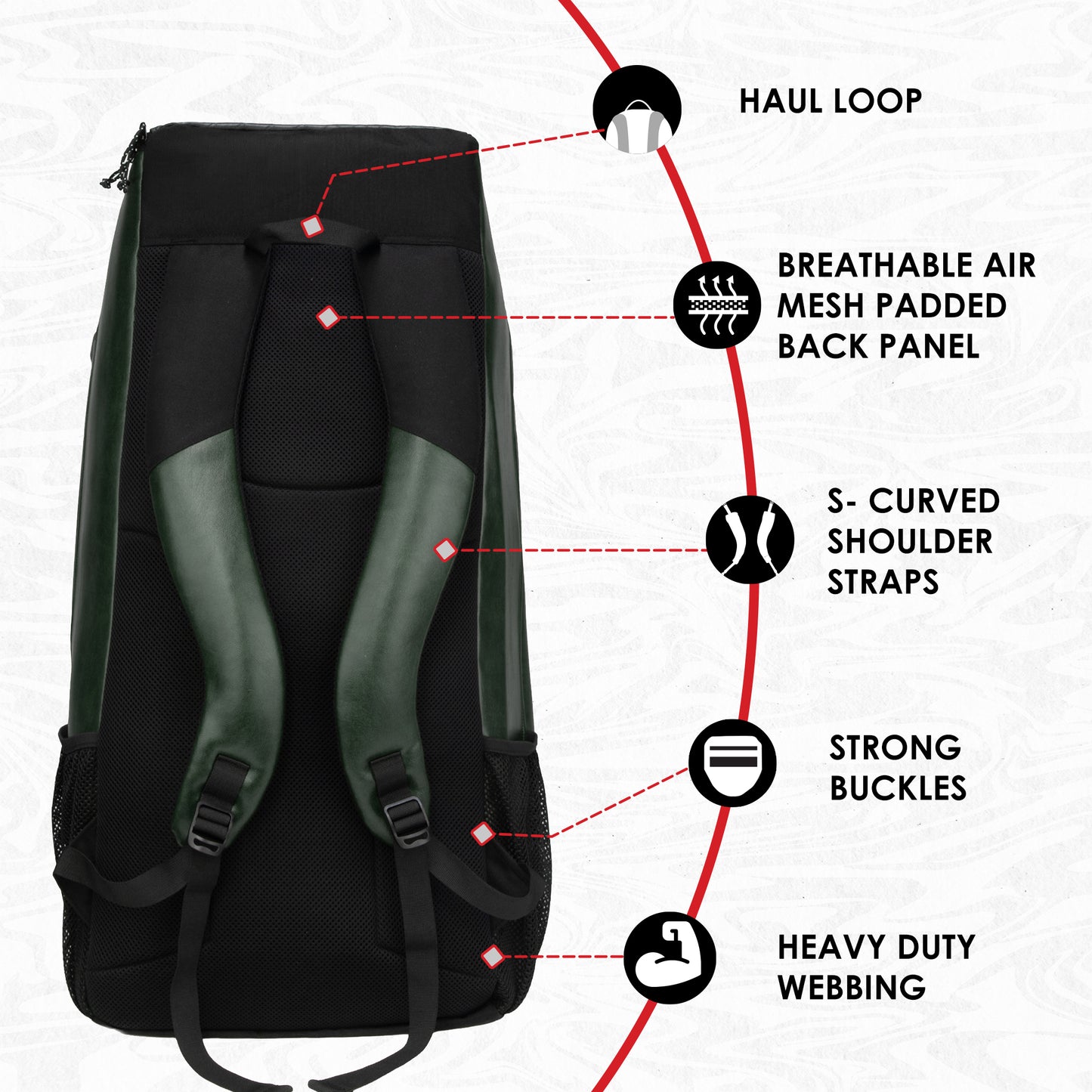 Lara Olive Green 72L | Premium Artificial Vegan Faux Leather Cricket Backpack|KitBag|Adult Size|2 Bat Pocket|Shoe/Helmet Pocket|Fit 18" Leg Pad 2 Bottle Holder|Easy Access|Player Senior,Black