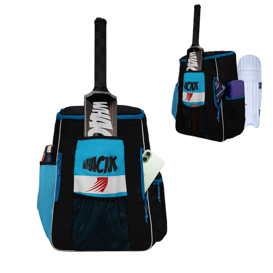 WHACKK Villiers Junior Cricket Kit Bag Blue Black | 51L Capacity with Bat Pocket, Mesh Pocket, Multiple Compartments & Easy Carry Design