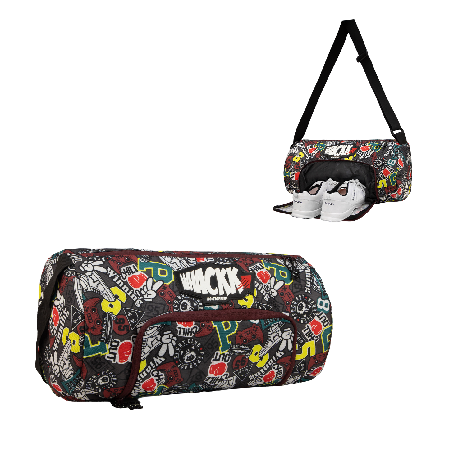 WHACKK Track printed Rugby Gym Bag|Fitness Bag|Sports Duffle|Multipurpose Bag |Travel Duffel Bag|Adjustable Strap|Unisex|Sports Kit Bag