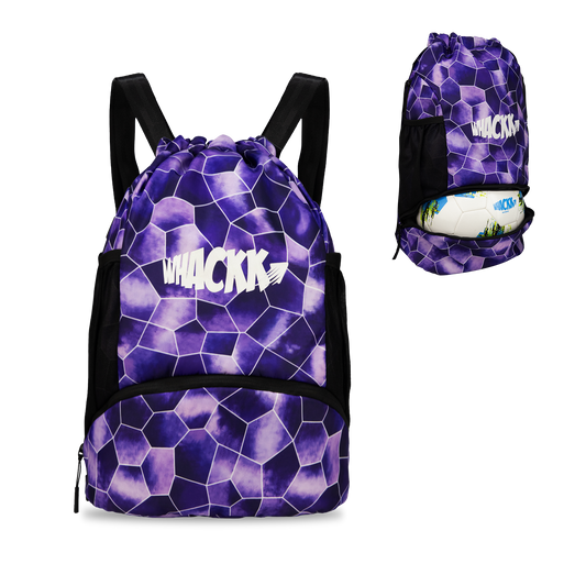 WHACKK Circuit Purple 20L Drawstring Bag | Waterproof Swimming Football Basketball & Sports Backpack | Separate Ball/Shoe Compartment | Wet Pocket | Dual Bottle Holders | Utility Pockets