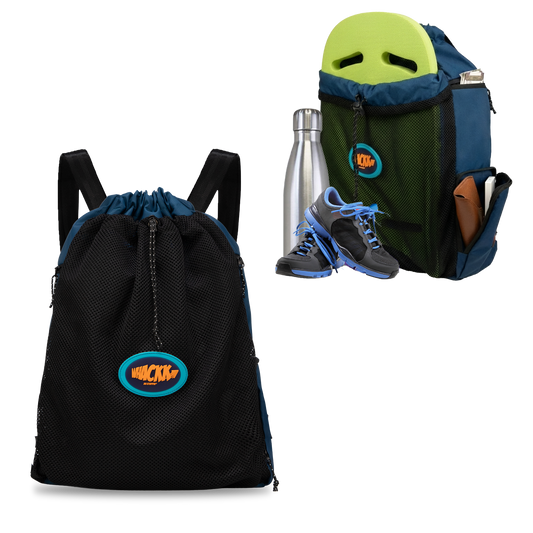 WHACKK Phelps Blue Black 23L Premium Drawstring Swimming/ Football backpack| Waterproof Wet Compartment, Mesh Pocket, Multi Storage & Bottle Holder| Ideal for Swimming, Football & Gym