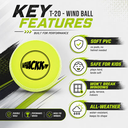 WHACKK I10 T-20 Wind Ball 72MM 120GMS Seasional Color Mix 3 | Synthetic Practice Cricket Balls | Swing Balls for Match, Training, Indoor, Outdoor & Street Cricket