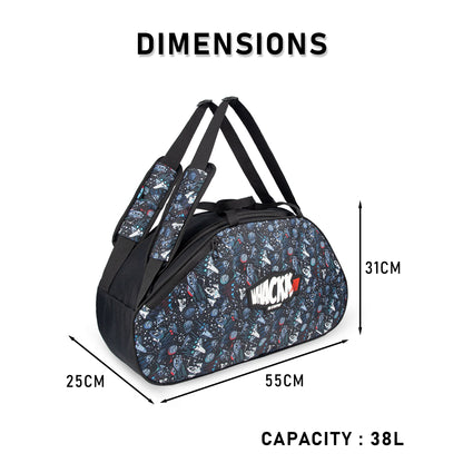 WHACKK Spin 38L Skating Bag  Black Print | 3-Way Carry Skate Backpack, Duffle & Shoulder Bag with Helmet Pocket | Padded Roller Skate Bag for Kids & Adults