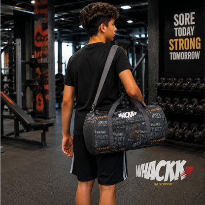 WHACKK 31L Xtreme Black Duffle Gym Bag with Carry Handle|1 Main Compartment, Shoe Compartment, Adjustable Mat Holder, Quick-Access & Bottle Pocket|Lightweight & Water-Resistant Bag for Men & Women