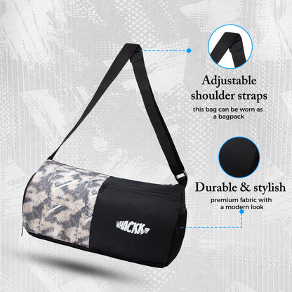 WHACKK 27L Pilates Black Duffle Gym Bag|1 Main Compartment, Front Quick-Access Pocket, Water Bottle Pocket, Shoe Compartment and Adjustable Shoulder Strap|Lightweight for Fitness & Travel