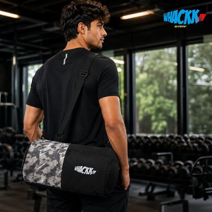 WHACKK 27L Pilates Black Duffle Gym Bag|1 Main Compartment, Front Quick-Access Pocket, Water Bottle Pocket, Shoe Compartment and Adjustable Shoulder Strap|Lightweight for Fitness & Travel