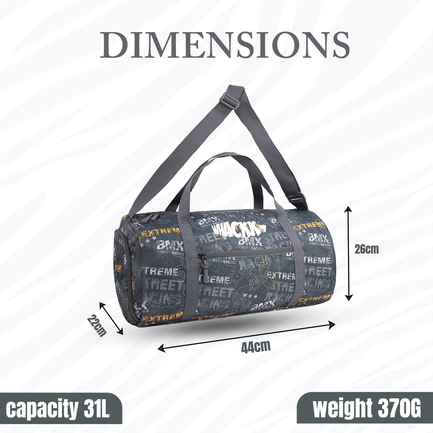 WHACKK 31L Xtreme Black Duffle Gym Bag with Carry Handle|1 Main Compartment, Shoe Compartment, Adjustable Mat Holder, Quick-Access & Bottle Pocket|Lightweight & Water-Resistant Bag for Men & Women