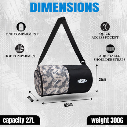 WHACKK 27L Pilates Black Duffle Gym Bag|1 Main Compartment, Front Quick-Access Pocket, Water Bottle Pocket, Shoe Compartment and Adjustable Shoulder Strap|Lightweight for Fitness & Travel