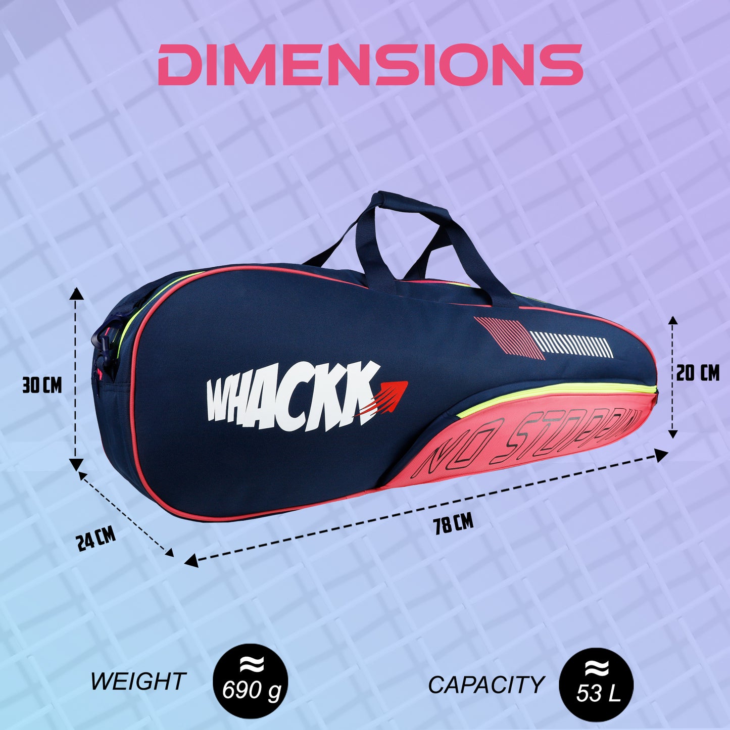 Rally Badminton Tennis Kit Bag 53L Pink Navy
