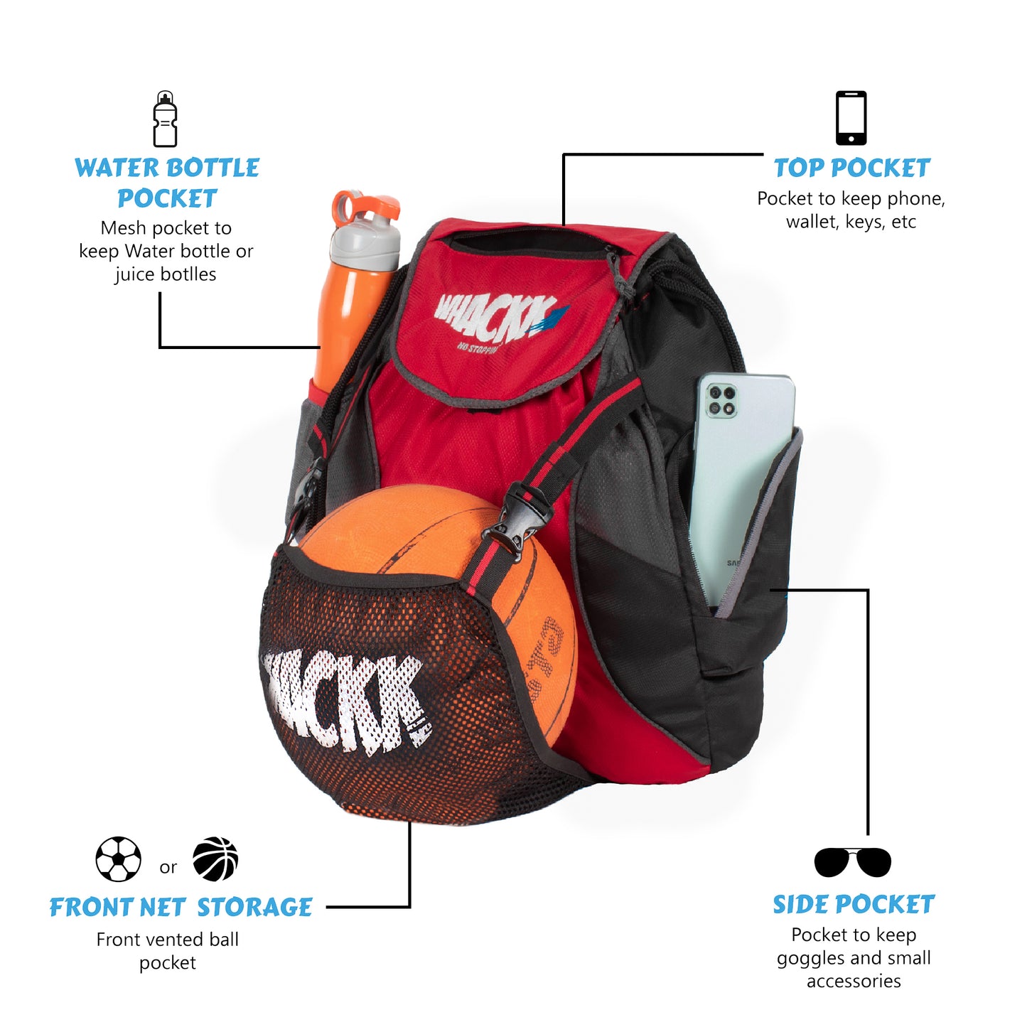 Storm Soccer Volleyball Basketball kit bag 19L Black Red