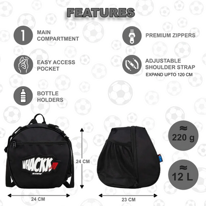 WHACKK Attack Football Bag Black | Football Kit Bag with Ball, Shoe & Boot Compartment | Unisex Sports Backpack for Training & Match Day