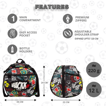 WHACKK Attack Rugby Football Bag | Ball Carry Kit Bag with Shoe Compartment & Adjustable Strap | Unisex Sports Bag for Rugby, Football & Training