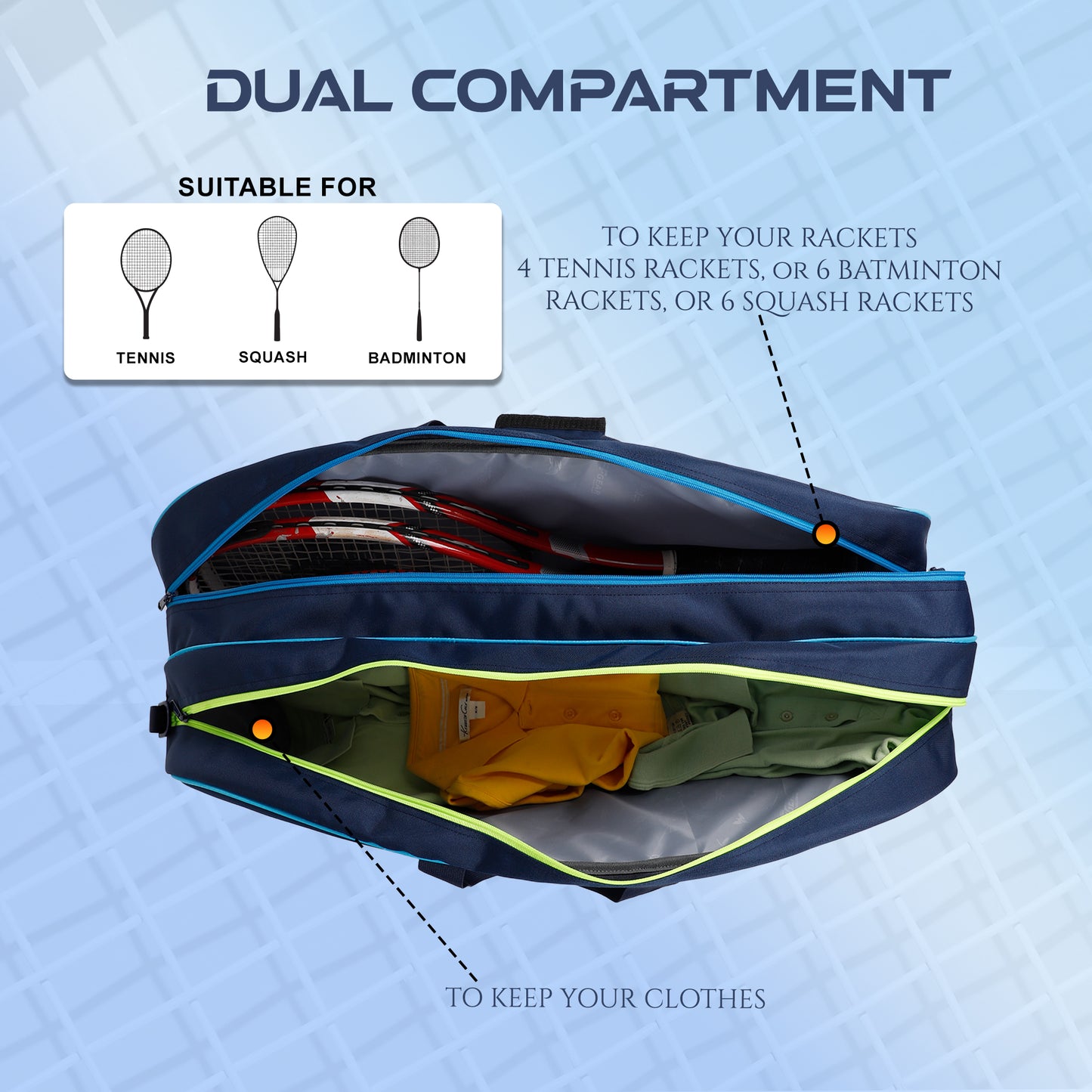 Rally Badminton Tennis Kit Bag 53L Blue Navy