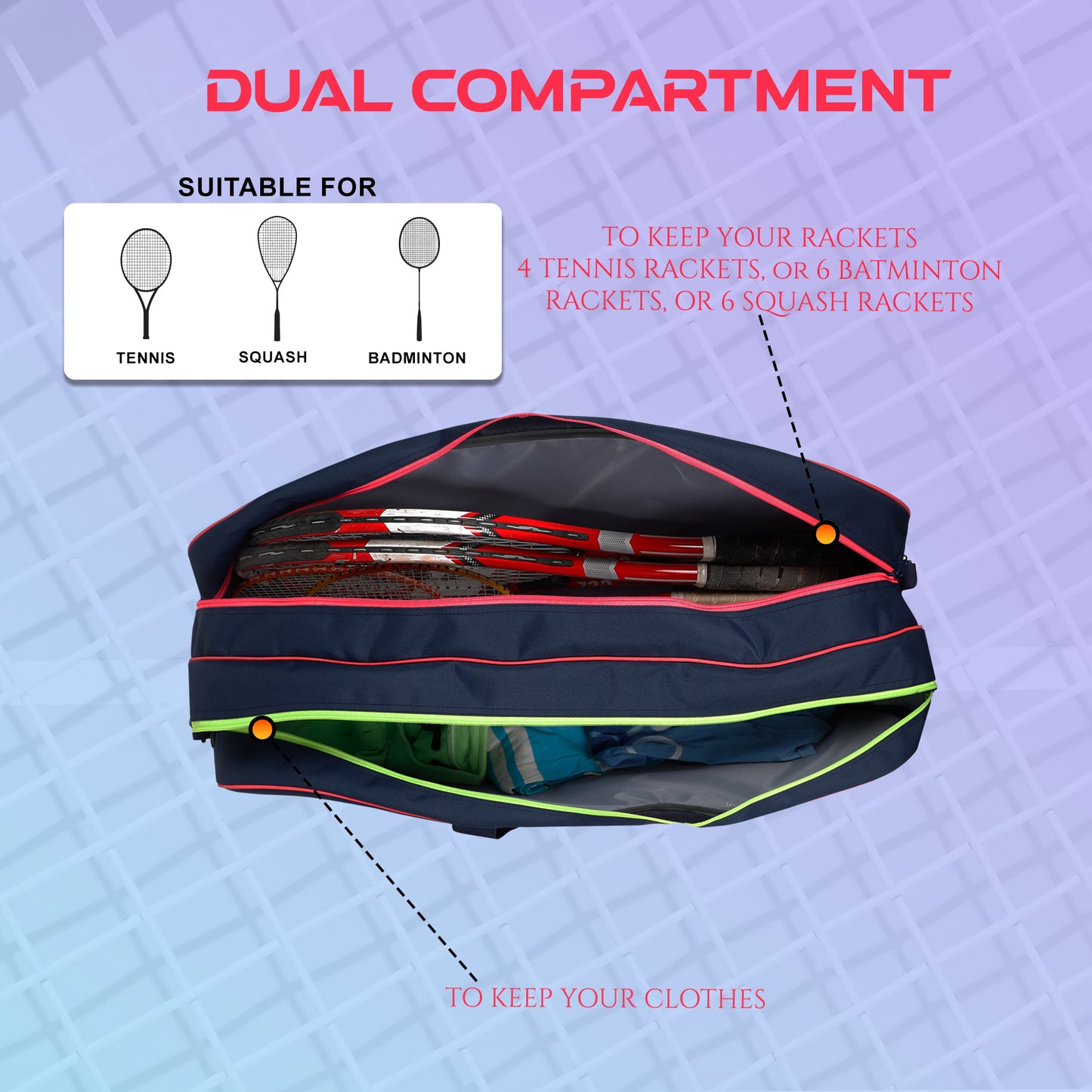 Rally Badminton Tennis Kit Bag 53L Pink Navy