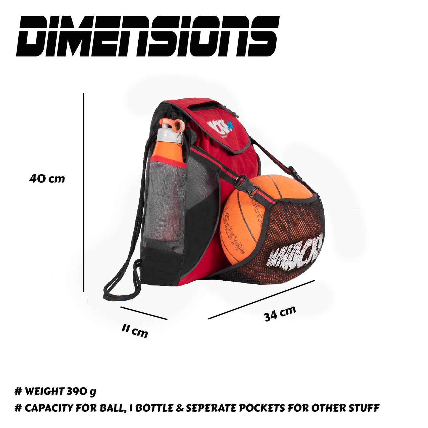 Storm Soccer Volleyball Basketball kit bag 19L Black Red