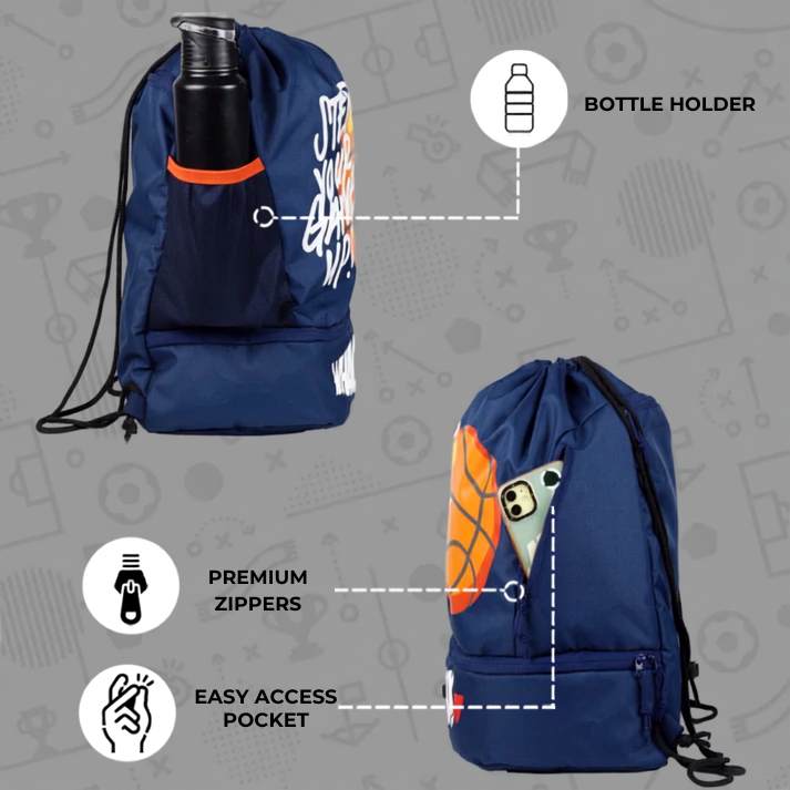 WHACKK Blitz Basketball Bag Blue | Ball Carry Kit Bag with Shoe Compartment & Adjustable Shoulder Strap | Sports Bag for Basketball, Football & Volleyball