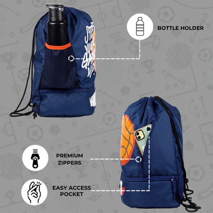 WHACKK Blitz Basketball Bag Blue | Ball Carry Kit Bag with Shoe Compartment & Adjustable Shoulder Strap | Sports Bag for Basketball, Football & Volleyball