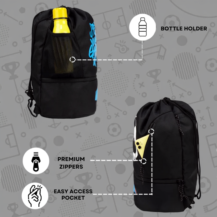 WHACKK Blitz Football Bag Black | Ball Carry Kit Bag with Shoe Compartment & Adjustable Strap | Sports Bag for Football, Basketball & Volleyball