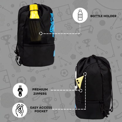 WHACKK Blitz Football Bag Black | Ball Carry Kit Bag with Shoe Compartment & Adjustable Strap | Sports Bag for Football, Basketball & Volleyball
