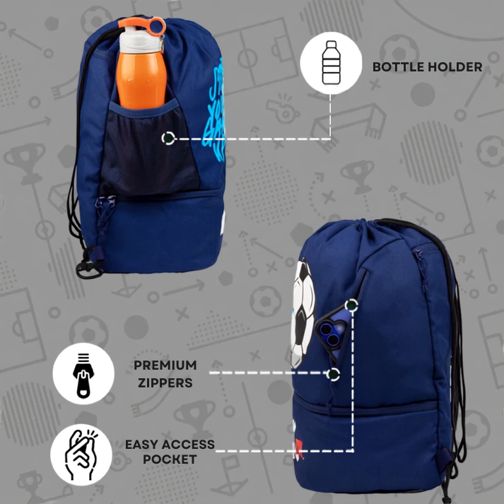 WHACKK Blitz Football Bag Blue | Ball Carry Kit Bag with Shoe Compartment & Adjustable Strap | Sports Bag for Football, Basketball & Volleyball