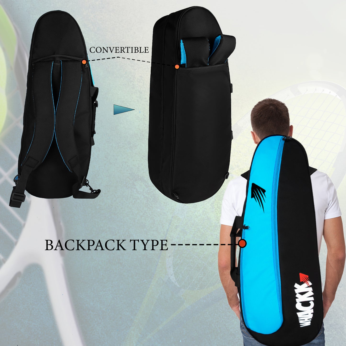 Birdie Badminton Tennis Kit Bag 45L Black Blue